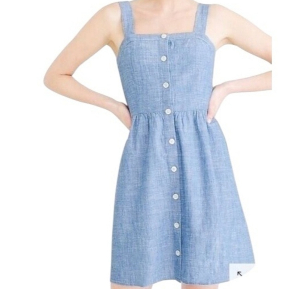 J. Crew Light Blue Chambray Button-Front Mini Summer Feminine Dress Size 2